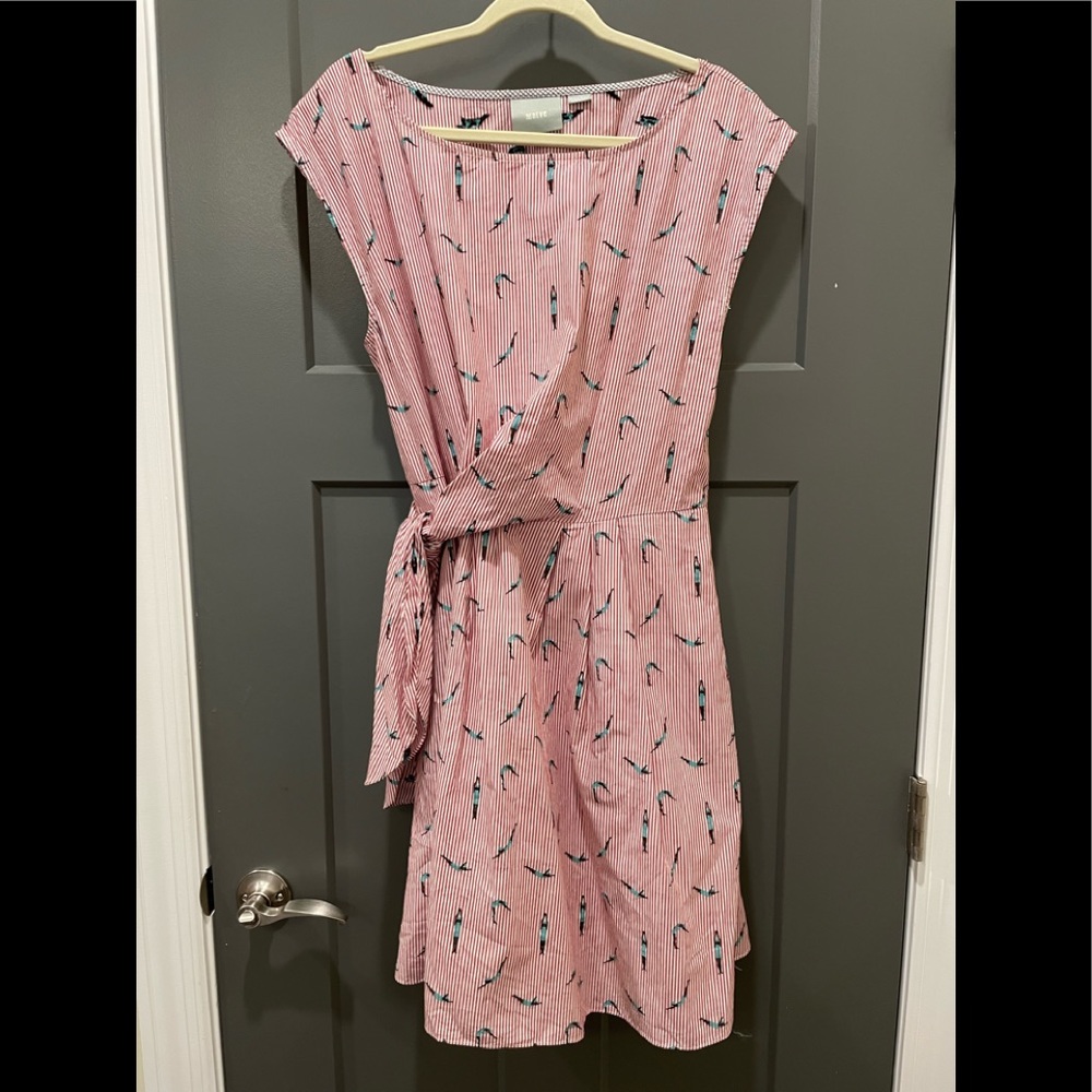 Maeve 12 bathing beauty red stripe dress cap sleeves faux wrap front adorable